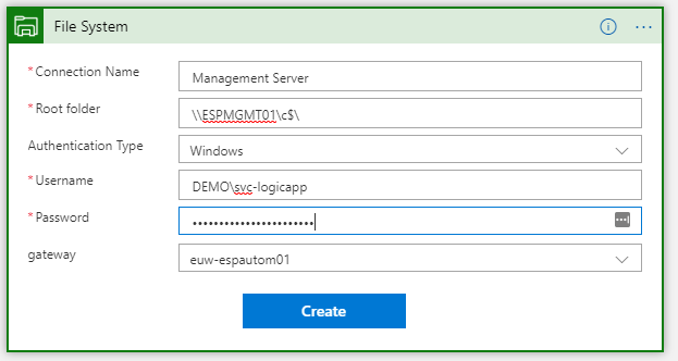 Creating new File System connection