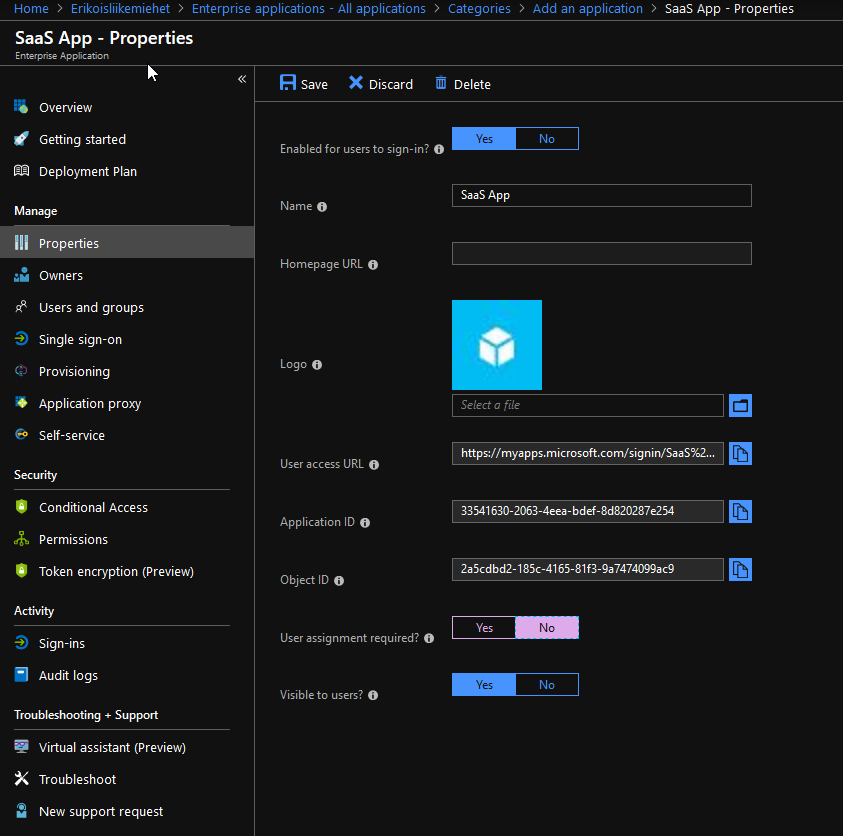 Enterprise Application properties