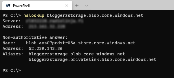 Storage account public IP address from Azure with private link alias