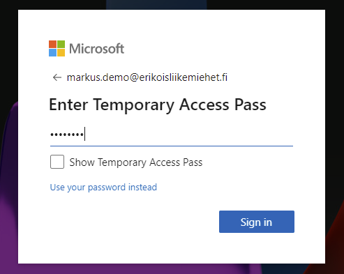 Sign in with a Temporary Access Pass