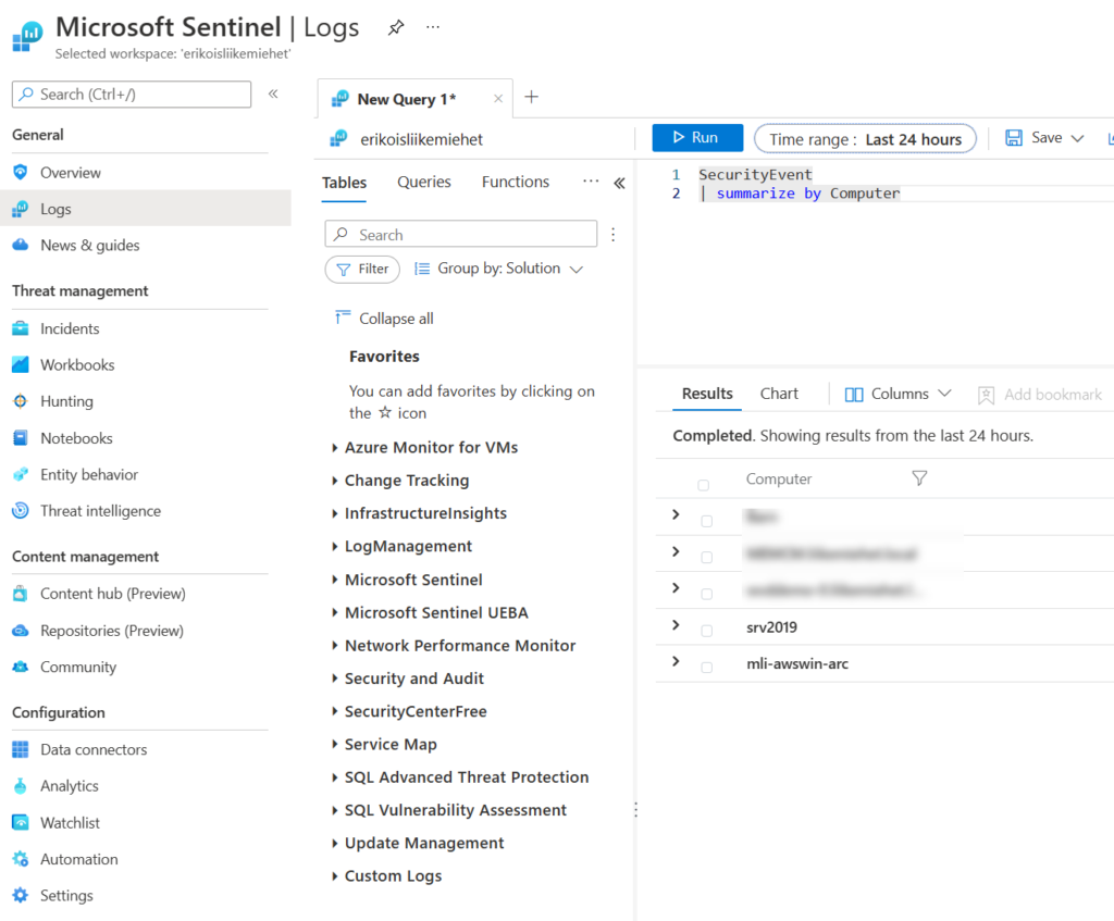 Logs in SecurityEvent table